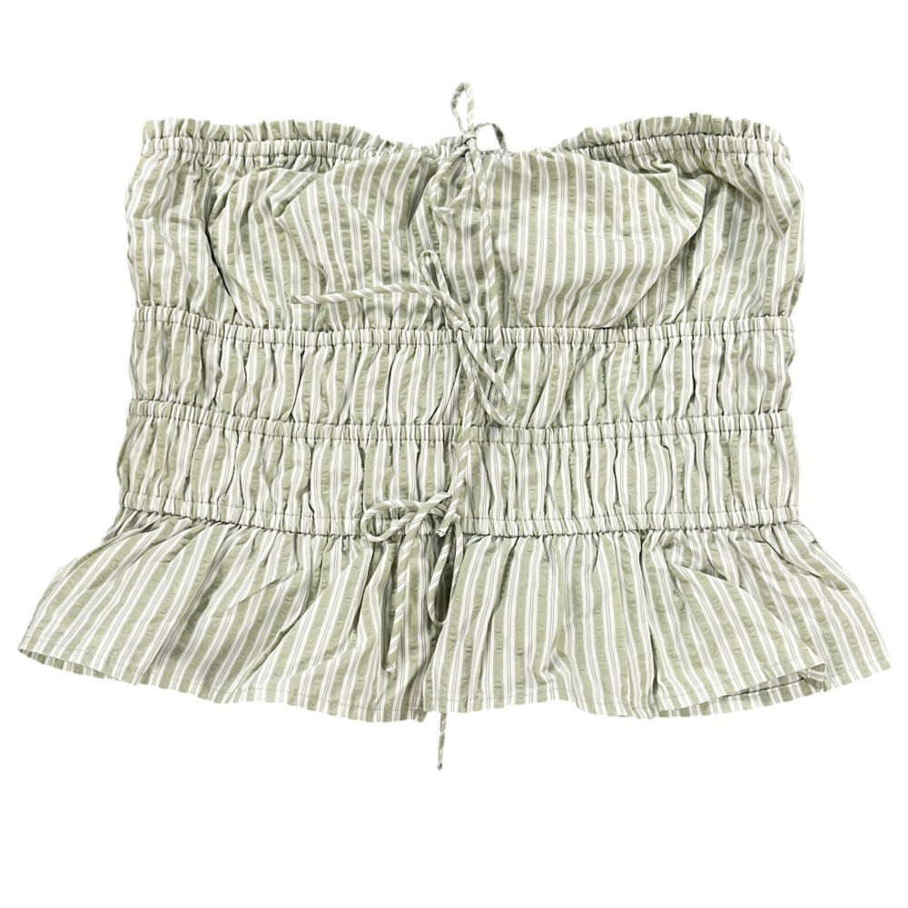 Wild Fable Women's S Green Striped Smocked Peplum Tube Top